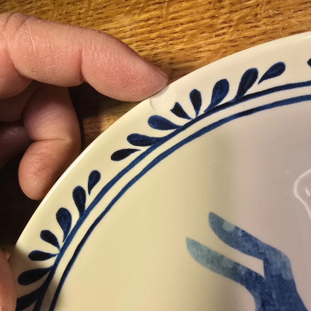 Set‎ of 2 Potter's Studio Rabbit Salad Plate Bunny Hare Easter Blue White 8.5